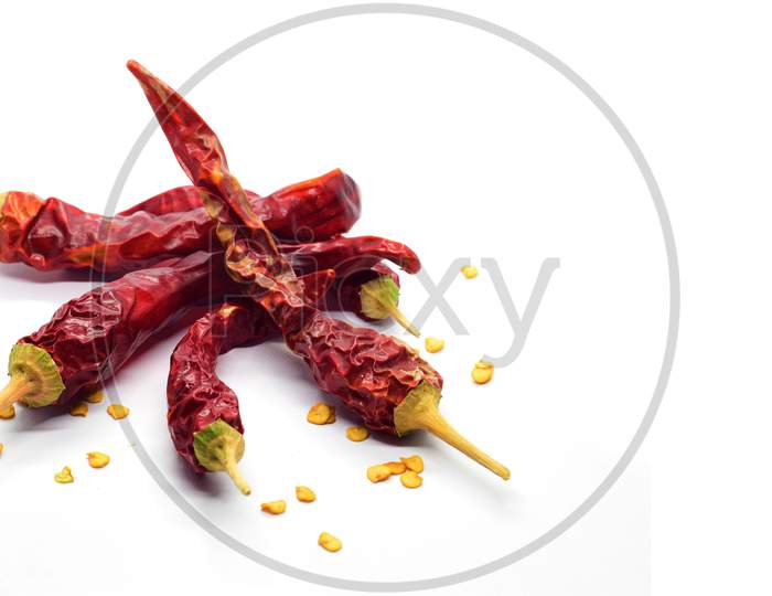 Dried organic red chilies with seeds