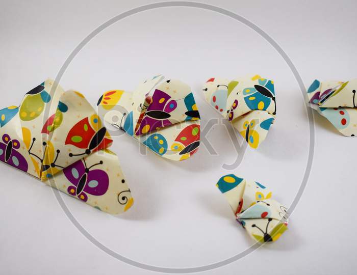 Paper Handmade Colorful Butterflies On A White Background – Delhi, India .