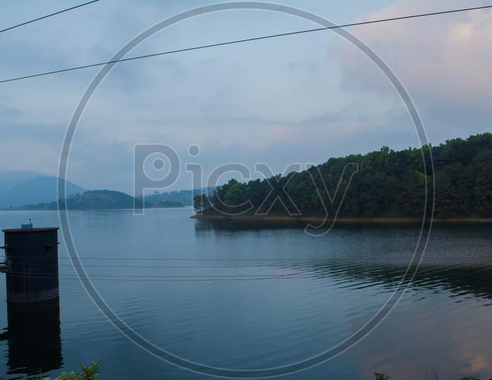 Umiam lake located at Shillong. aerial view image is taken at umiam lake shillong meghalaya india.