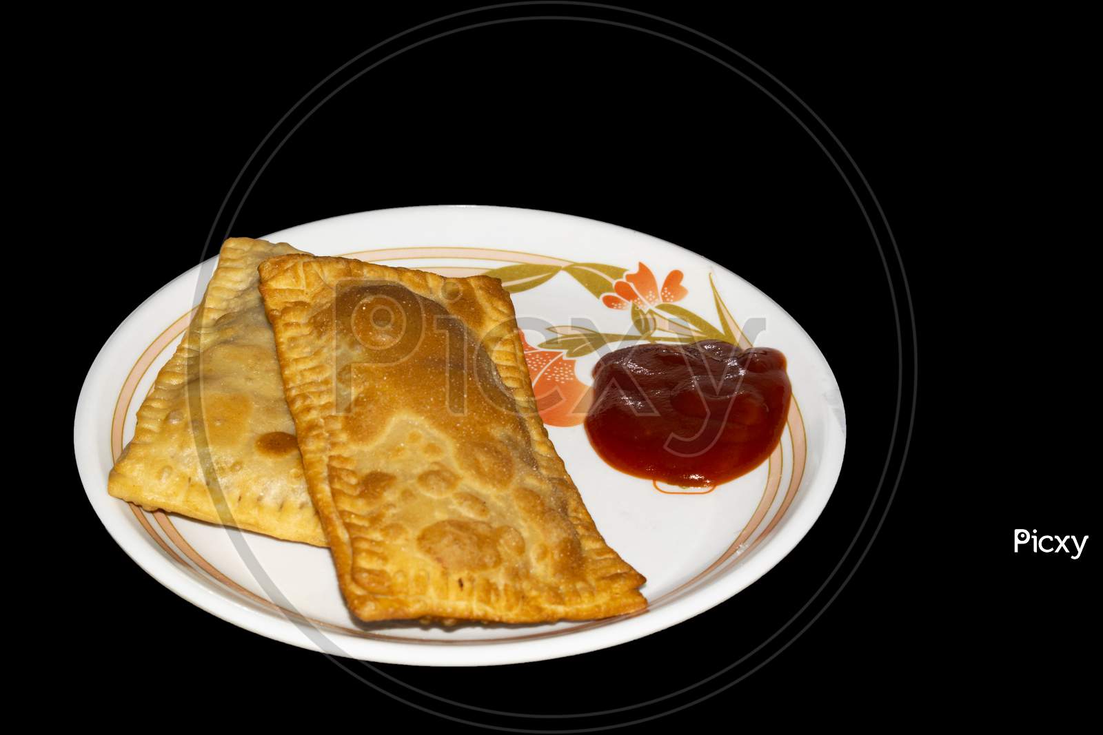 Pizza Puff, Puffed Pizza isolated with Black Background