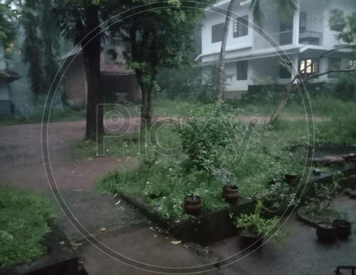 Beautiful rainy day scene of kerala
