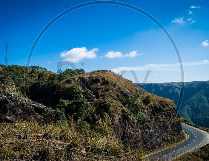 Curvy road on the mountains of Cherrapunjee. road from Shillong to Cherrapunjee in Meghalaya, north east India.