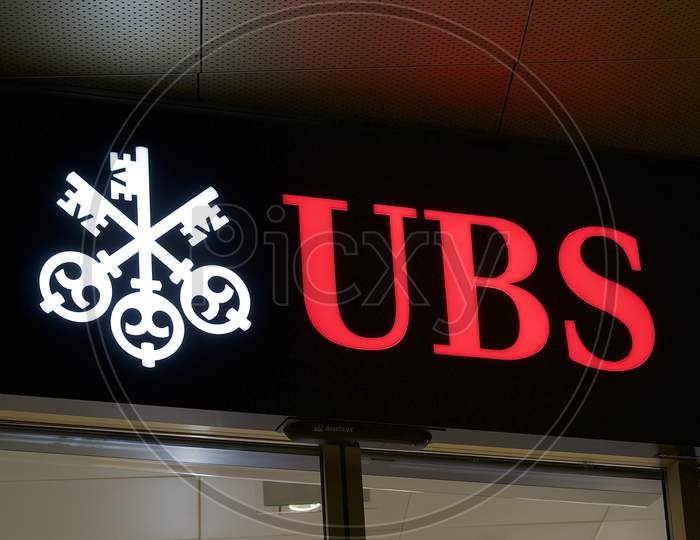 Illuminated Ubs Bank Logo At Night