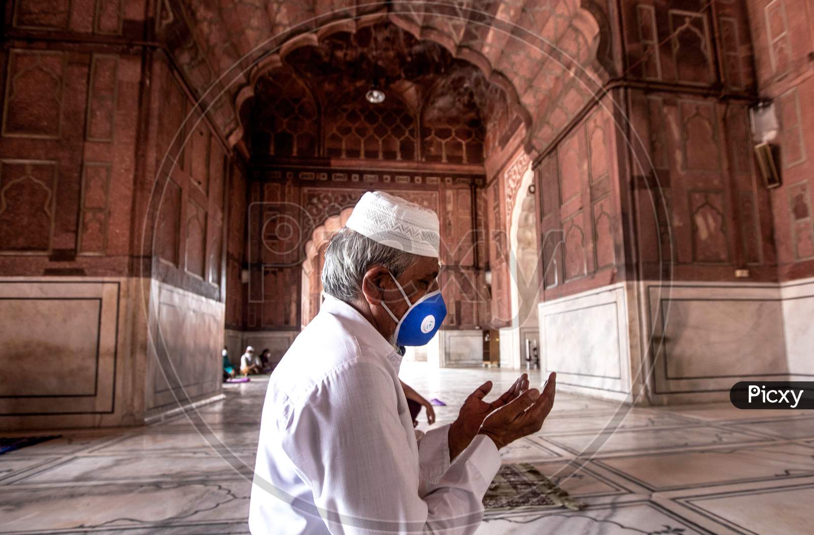 Muslims offer Prayers Inside Jama Masjid After The Opening Of Most Of The Religious Places As India Eases Lockdown Restrictions That Were Imposed To Slow The Spread Of The Coronavirus Disease (Covid-19), In The Old Quarters Of Delhi, India, June 8, 2020.