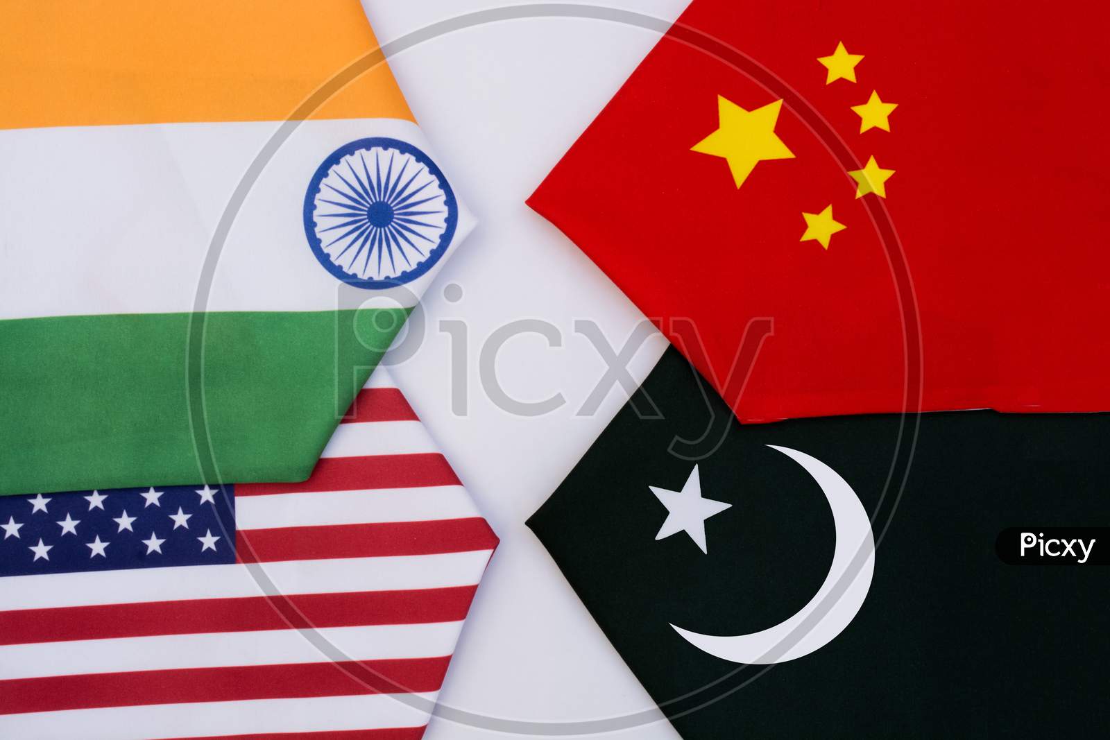 Direction Of Usa And India Flags Moving On One Direction And China, Pakistan Showing Opposite Direction On Isolated Background
