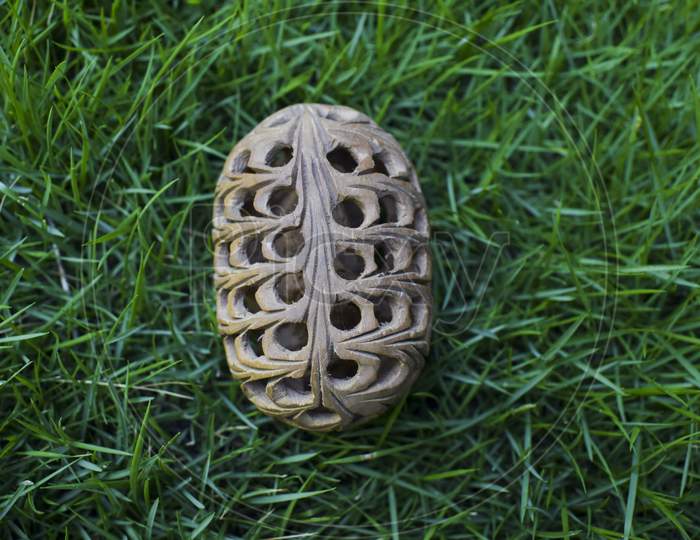 Kadamb Wood egg With Intricate Carving, Handcrafted By Artisans Of Rajasthan In India