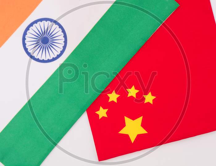 China And India Flag Together On Isolated Background