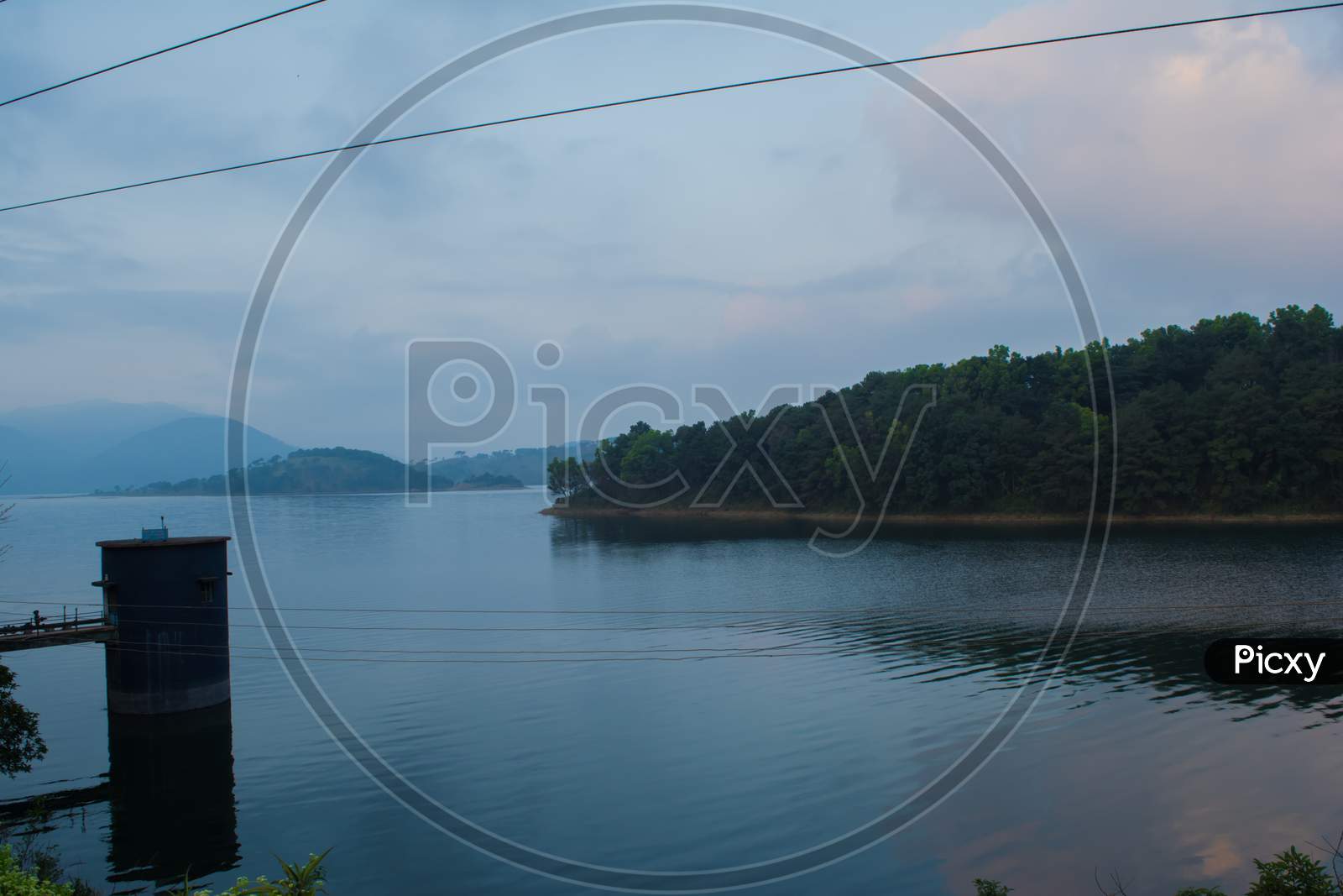 Umiam lake located at Shillong. aerial view image is taken at umiam lake shillong meghalaya india.