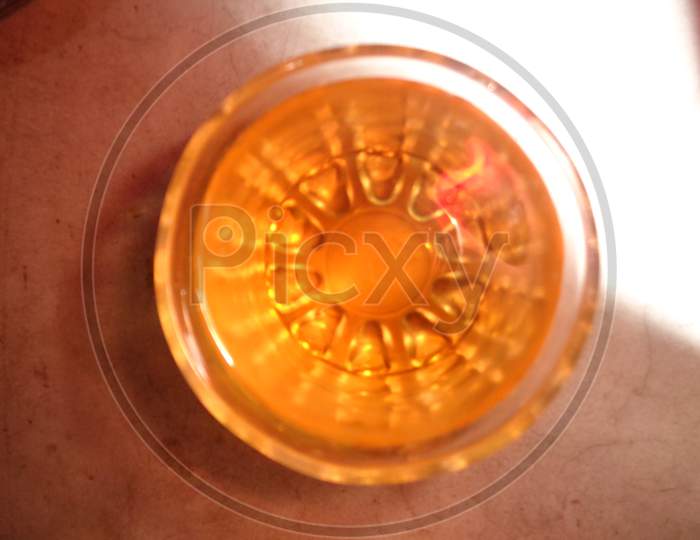 Whiskey in glass top view