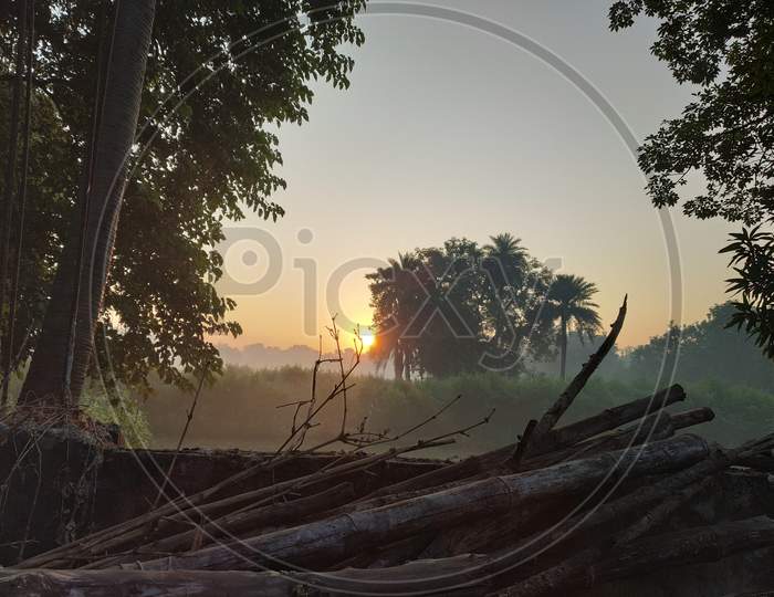Deforestation in villages sunrise