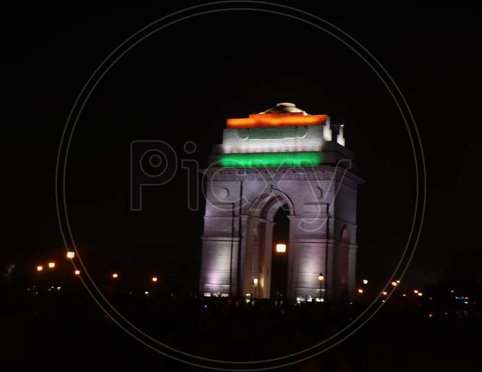India Gate New Delhi India Dark Night View