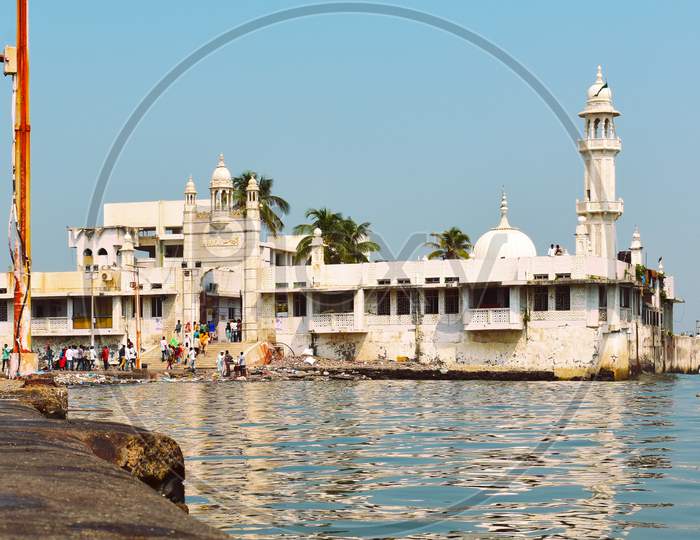Haji Ali Dargah Captured During High Tide From A Low Angle.