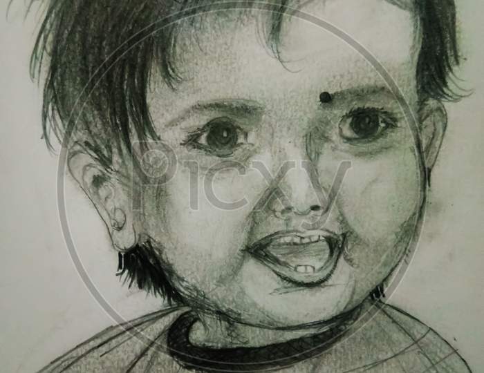 A pencil sketch of a little baby.
