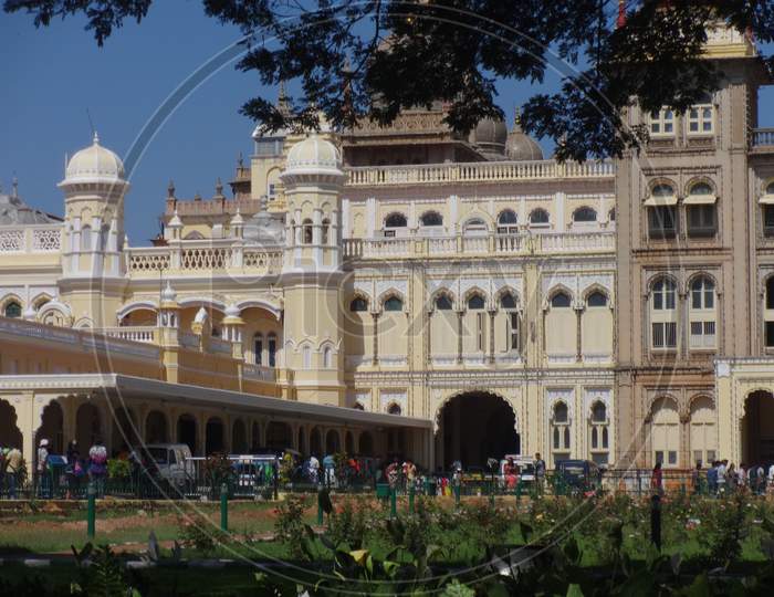 Mysore Palace. Mysore kingdom. Long view of entrance of Mysore Palace. Mysore Maharaja Palace. Top tourist place. Royal residence