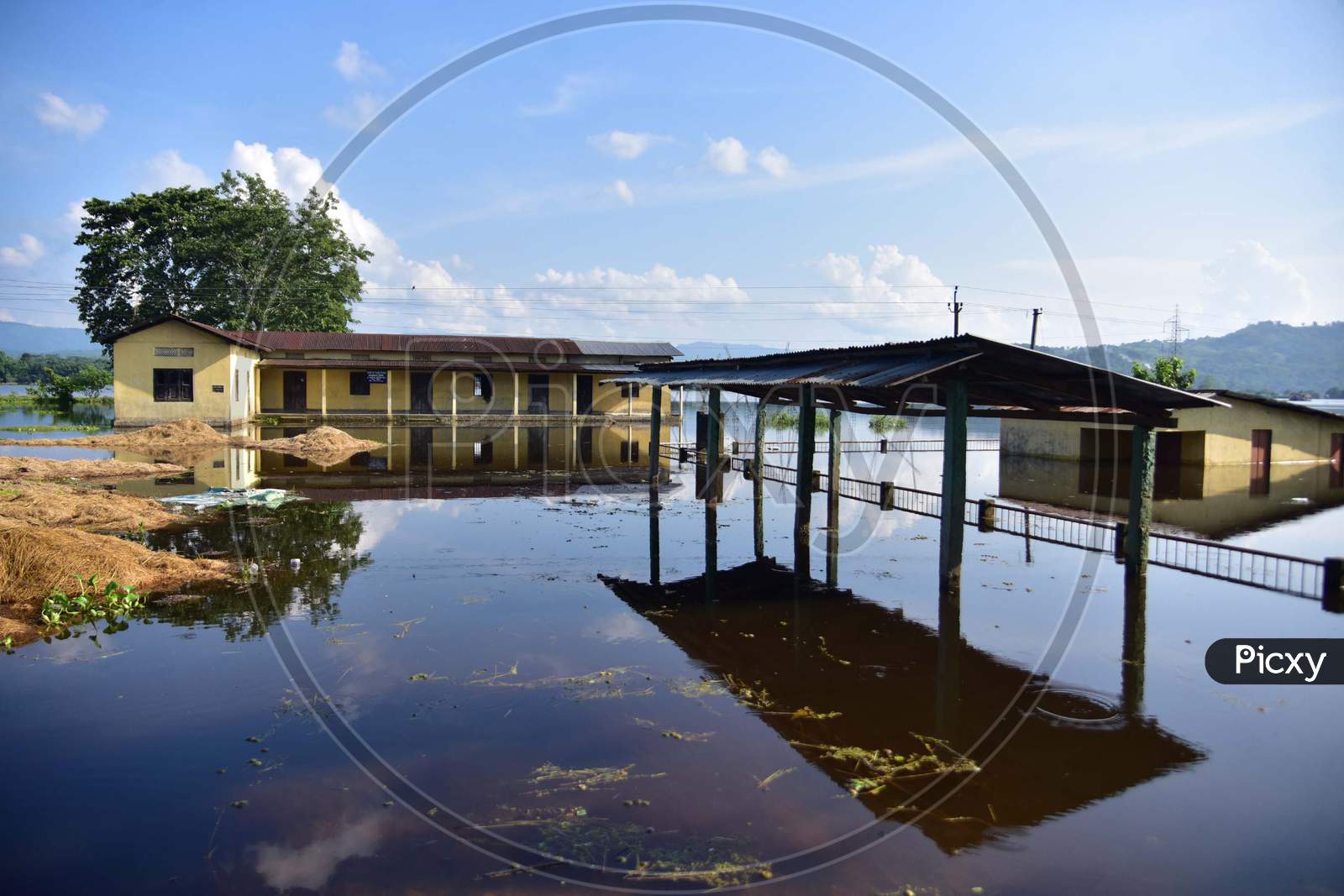 A Partially Submerged School Is Seen during Floods At Baghmari Village Near Kaziranga In Nagaon District Of Assam On June 30,2020