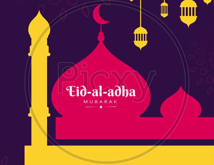 Eid Al Adha Mubarak Greeting Wish Poster, Card, Vector Illustration