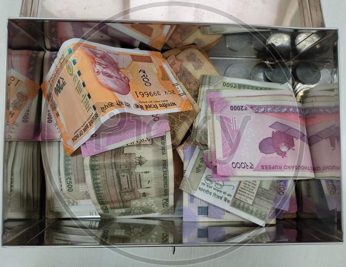 A Box Is Full Of Indian Currency