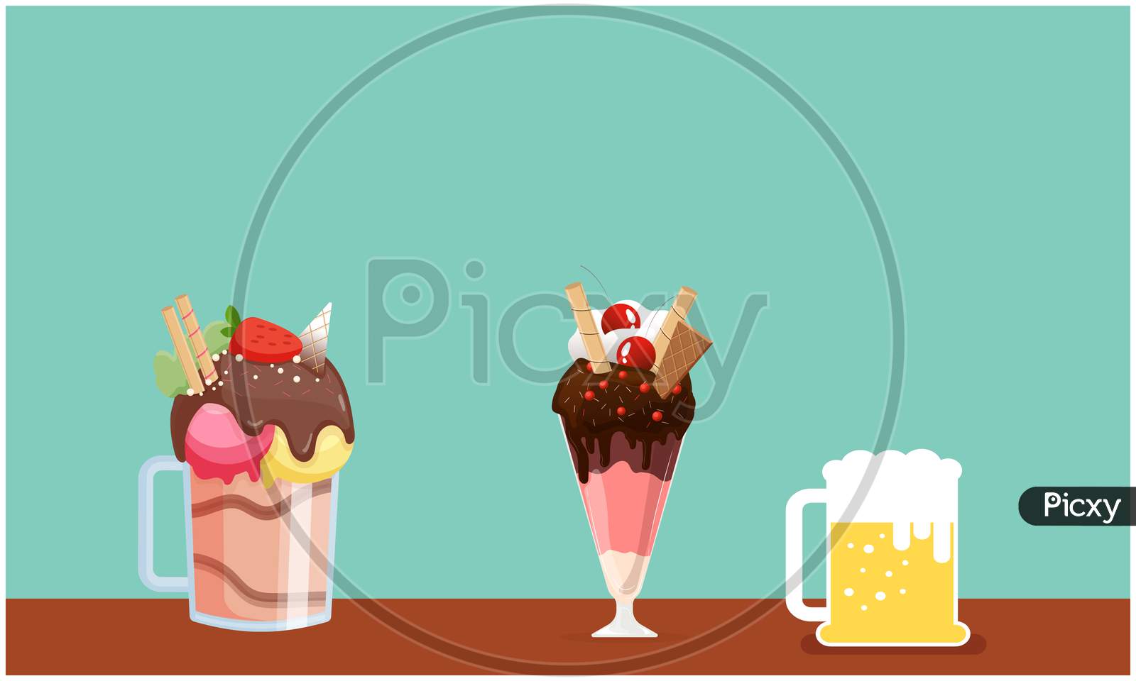 Mock Up Illustration Of Beer Mug And Ice Cream