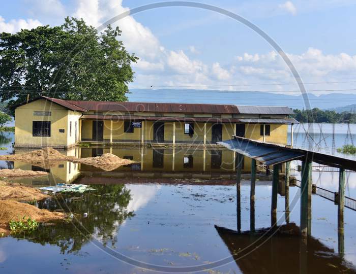 A Partially Submerged School Is Seen during Floods At Baghmari Village Near Kaziranga In Nagaon District Of Assam On June 30,2020