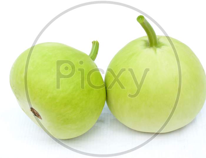 the pair ripe green round gourd isolated on white background.
