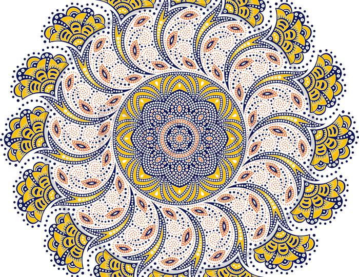Colorful Vector Seamless Mandala Ethnic Dot Painting Round Design