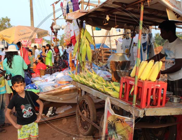 view of a local market at Anjuna Beach, Goa