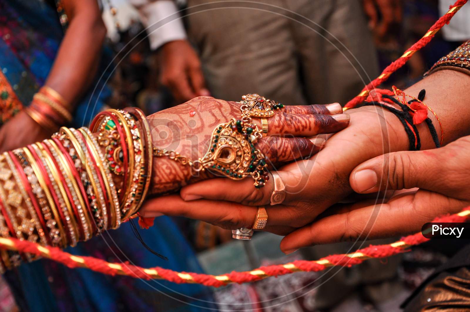Indian Couple'S Hand In Hand In A Wedding.
