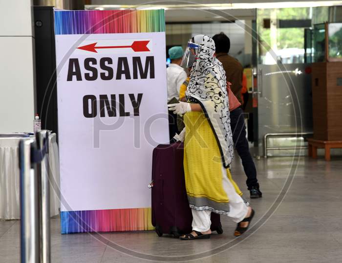 Passengers, Wearing Mask, Leave From Lokpriya Gopinath Bordoloi International Airport, After Arriving By A Domestic Flight Following Its Resumption, In Guwahati,Assam,India, Monday, May 25, 2020.
