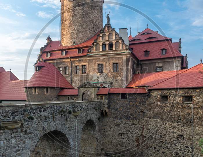 View From The Right On The Stone Bridge Leading To Main Entrance To Czocha Castle.