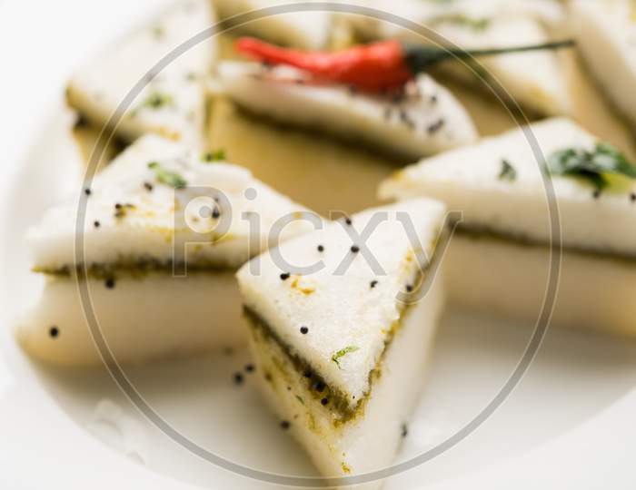 Yellow and white Sandwich Dhokla