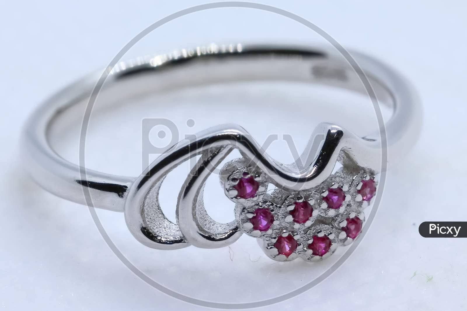 Pink Stone Silver Ring With White Background