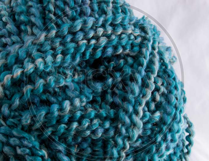 Multi Blue Tones Of Spiral Yarn Ball With Copy Space