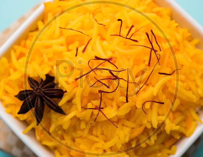 Saffron rice or Kesar chawal / bhat