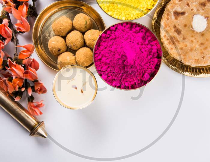Holi festival sweet food and colours