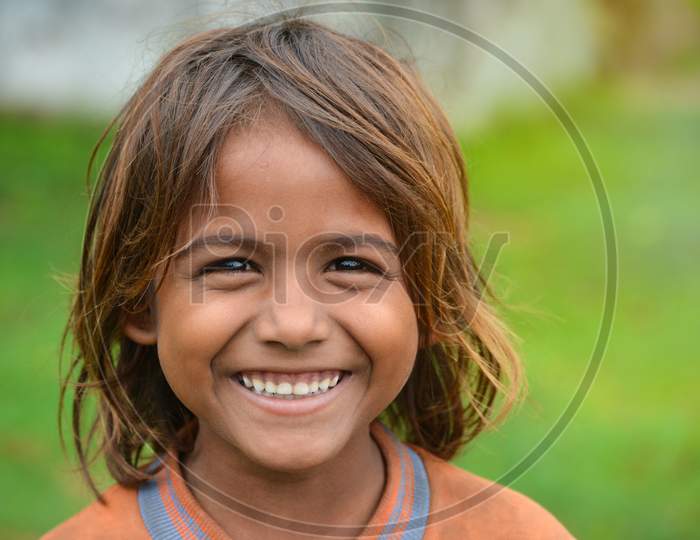 TIKAMGARH, MADHYA PRADESH, INDIA - JULY 06, 2020: Portrait of unidentified indian village girl.
