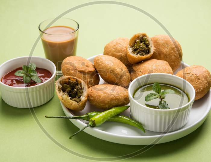 Kachori or Kachauri with matar / green peas