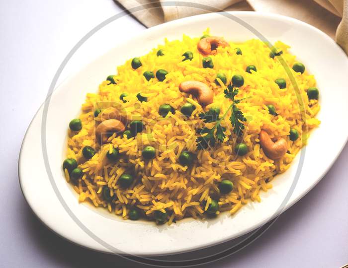 yellow veg biryani / green peas pulav / pilaf