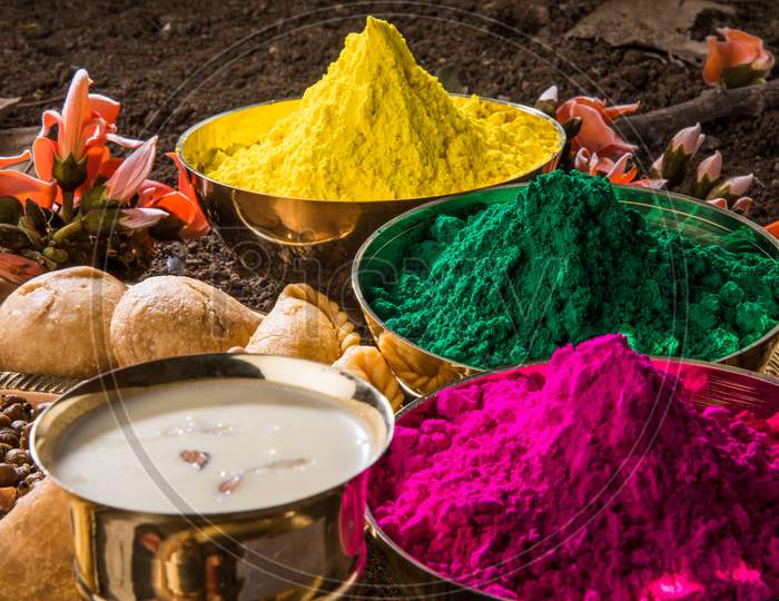 Holi festival sweet food and colours