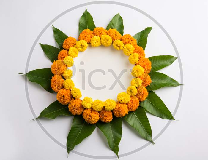 Flower Rangoli for Diwali or Pongal with copy space
