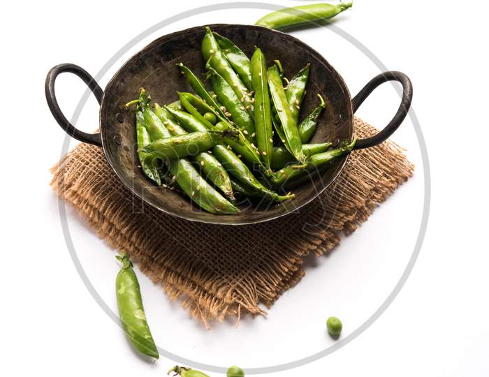 Spicy fried Green Peas pod or chatpata matar falli