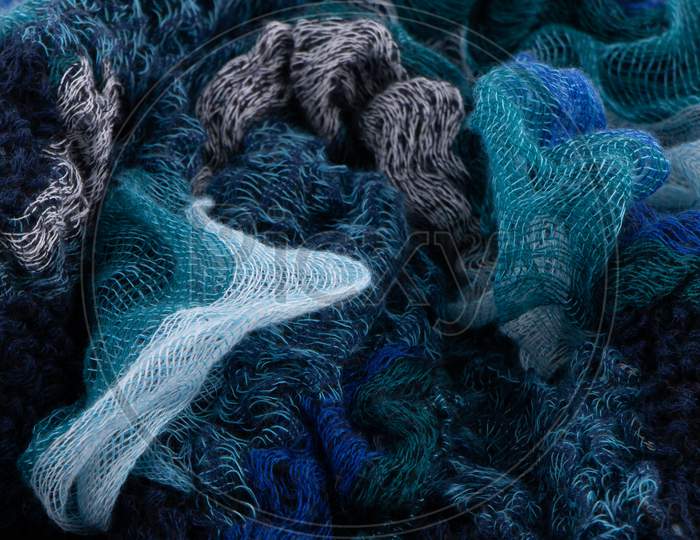 Multi Blue Wools Crumpled Texture Background