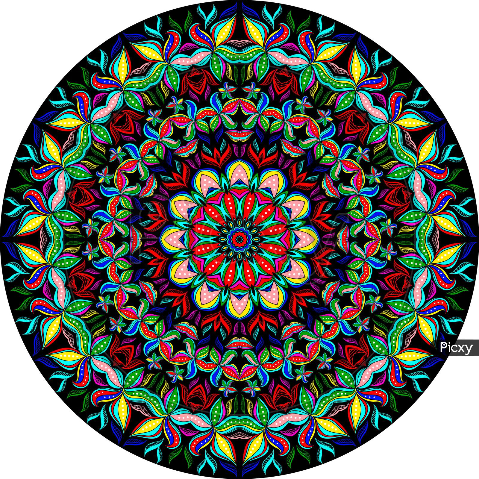 Colorful Vector Mandala Ornamental Round Lace Pattern