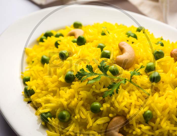 yellow veg biryani / green peas pulav / pilaf
