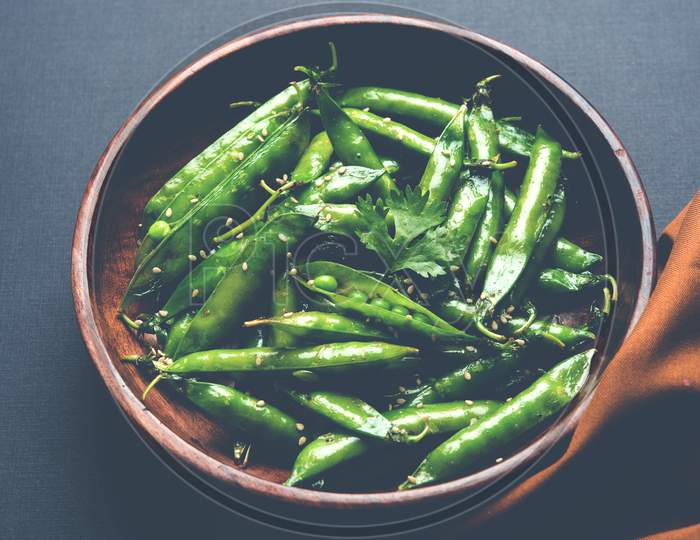 Spicy fried Green Peas pod or chatpata matar falli
