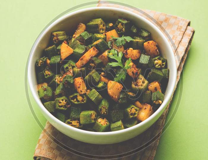Indian Fried Bhindi Masala OR Okra also known as Ladyfinger curry