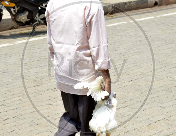 A Man Buy A Broiler Chicken