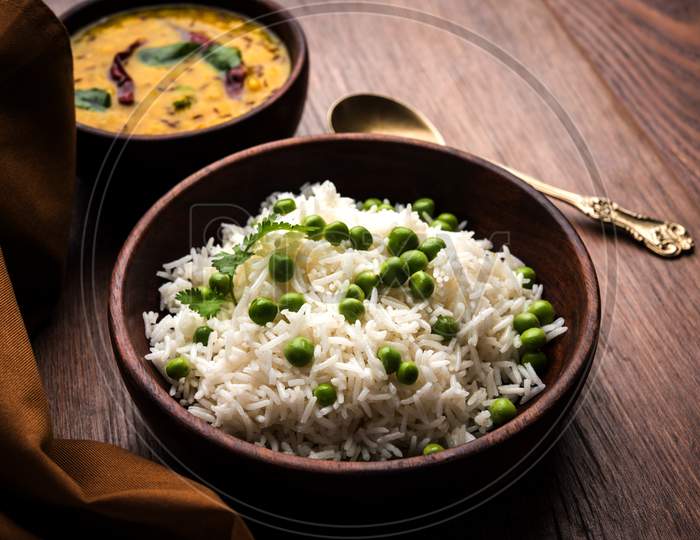 Green peas Basmati rice or matar pulav with plain dal