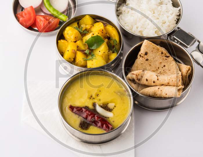 Indian food in Lunch Box or Tiffin