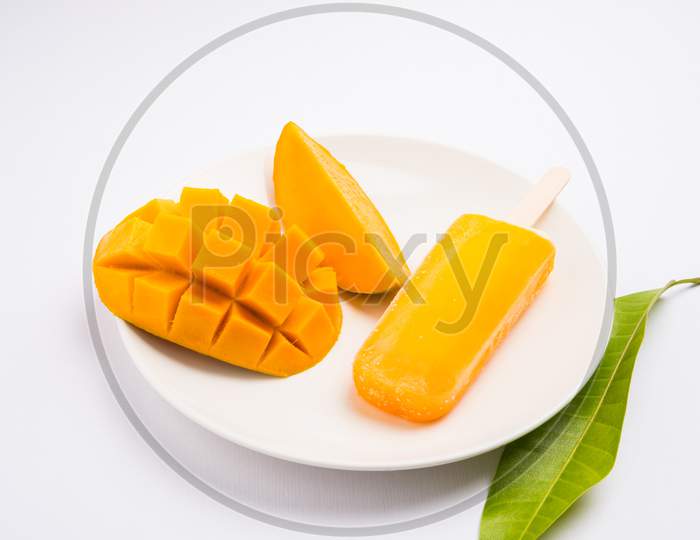 Mango ice candy or ice bar or kulfi