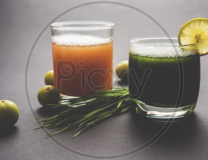 Wheat grass juice and Amla Juice or Avla drink